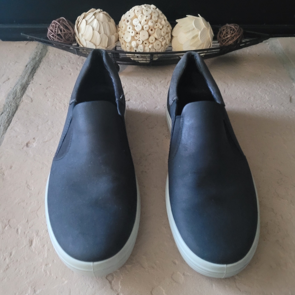 Size 44 ECCO Slip On Black/Magnet Nubuck Leather Women Loafers